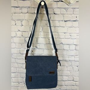 DaVan Designs Canvas Blue Brown Trim Multifunctional Backpack to Crossbody bag